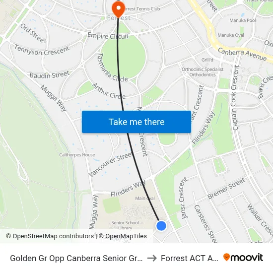 Golden Gr Opp Canberra Senior Grammar School to Forrest ACT Australia map