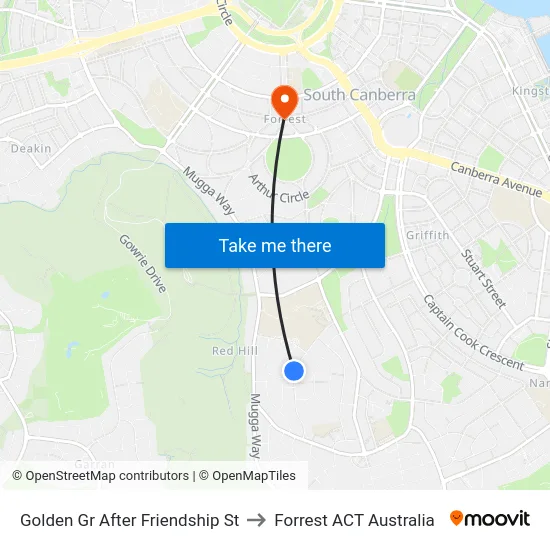 Golden Gr After Friendship St to Forrest ACT Australia map