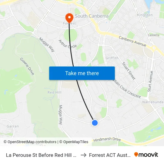 La Perouse St Before Red Hill Shops to Forrest ACT Australia map
