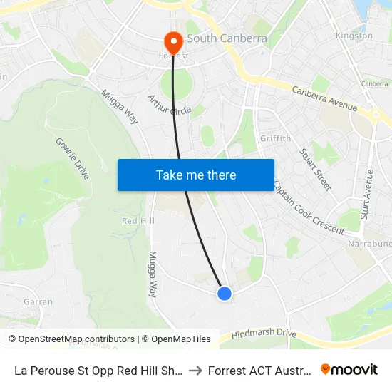 La Perouse St Opp Red Hill Shops to Forrest ACT Australia map
