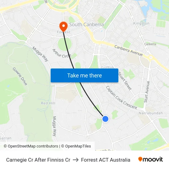 Carnegie Cr After Finniss Cr to Forrest ACT Australia map