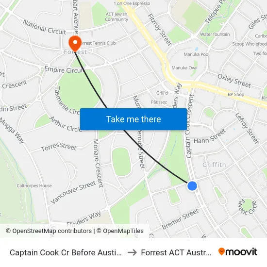 Captain Cook Cr Before Austin St to Forrest ACT Australia map