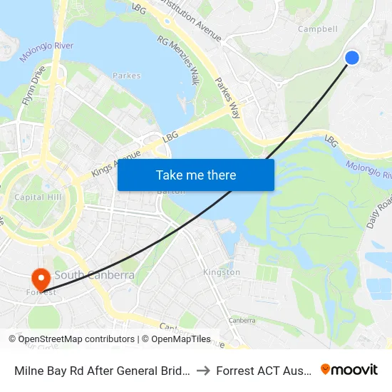 Milne Bay Rd After General Bridges Rd to Forrest ACT Australia map
