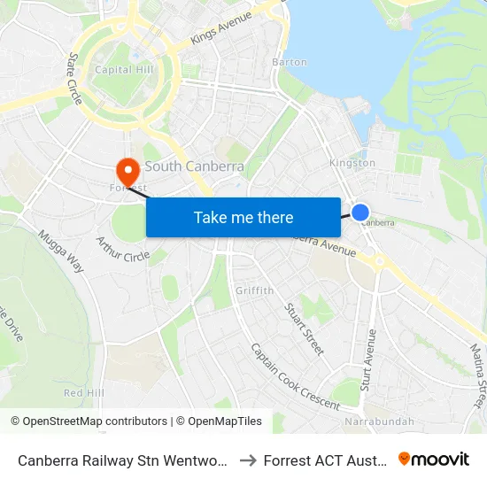 Canberra Railway Stn Wentworth Av to Forrest ACT Australia map