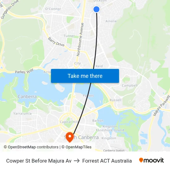 Cowper St Before Majura Av to Forrest ACT Australia map
