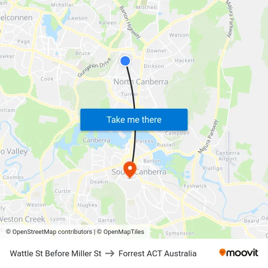 Wattle St Before Miller St to Forrest ACT Australia map