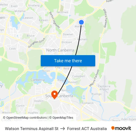 Watson Terminus Aspinall St to Forrest ACT Australia map