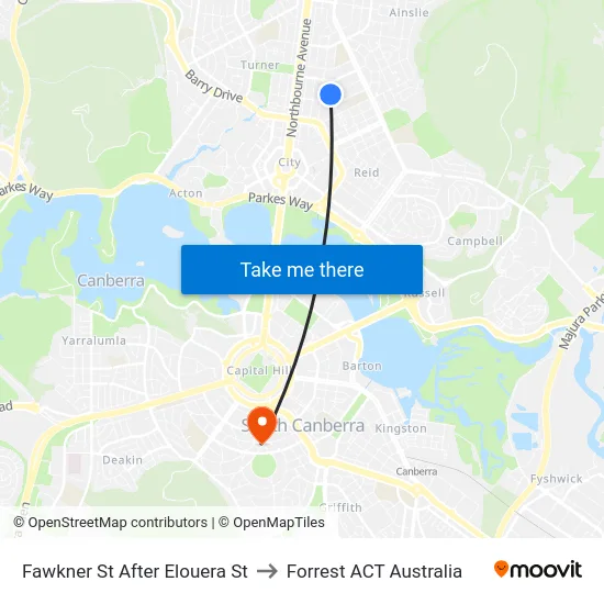 Fawkner St After Elouera St to Forrest ACT Australia map