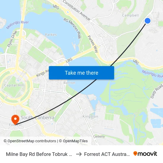 Milne Bay Rd Before Tobruk Rd to Forrest ACT Australia map