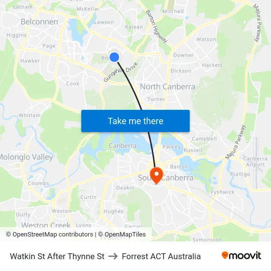 Watkin St After Thynne St to Forrest ACT Australia map