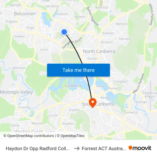 Haydon Dr Opp Radford College to Forrest ACT Australia map