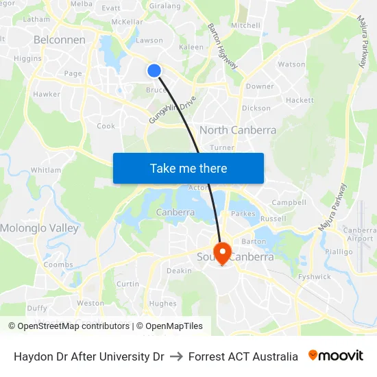 Haydon Dr After University Dr to Forrest ACT Australia map