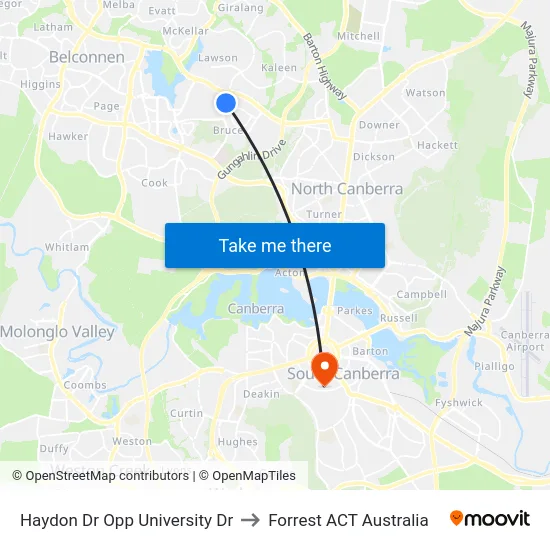 Haydon Dr Opp University Dr to Forrest ACT Australia map