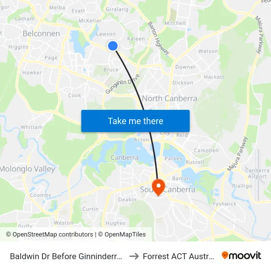 Baldwin Dr Before Ginninderra Dr to Forrest ACT Australia map