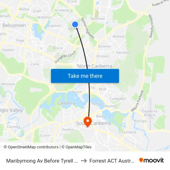 Maribyrnong Av Before Tyrell Cct to Forrest ACT Australia map