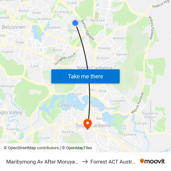 Maribyrnong Av After Moruya Cct to Forrest ACT Australia map