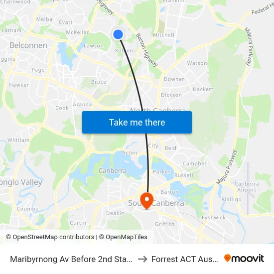 Maribyrnong Av Before 2nd Staaten Cr to Forrest ACT Australia map