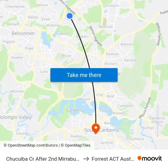 Chuculba Cr After 2nd Mirrabucca Cr to Forrest ACT Australia map
