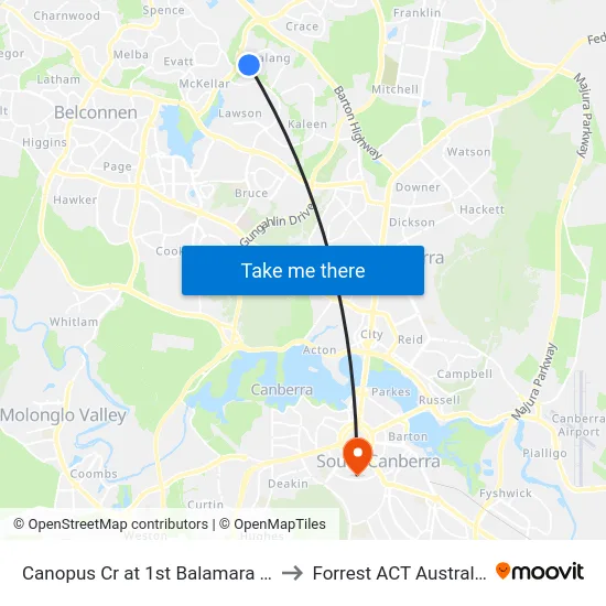 Canopus Cr at 1st Balamara St to Forrest ACT Australia map