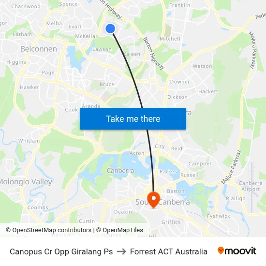 Canopus Cr Opp Giralang Ps to Forrest ACT Australia map