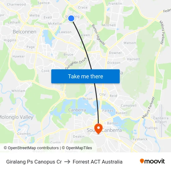 Giralang Ps Canopus Cr to Forrest ACT Australia map