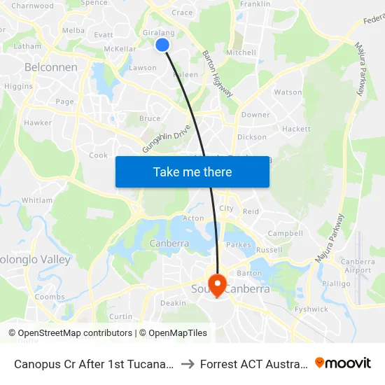 Canopus Cr After 1st Tucana St to Forrest ACT Australia map