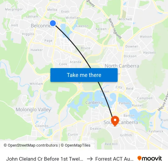 John Cleland Cr Before 1st Twelvetrees Cr to Forrest ACT Australia map