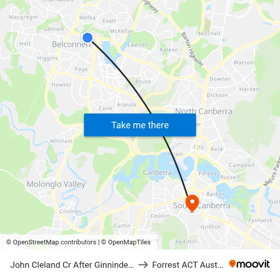 John Cleland Cr After Ginninderra Dr to Forrest ACT Australia map