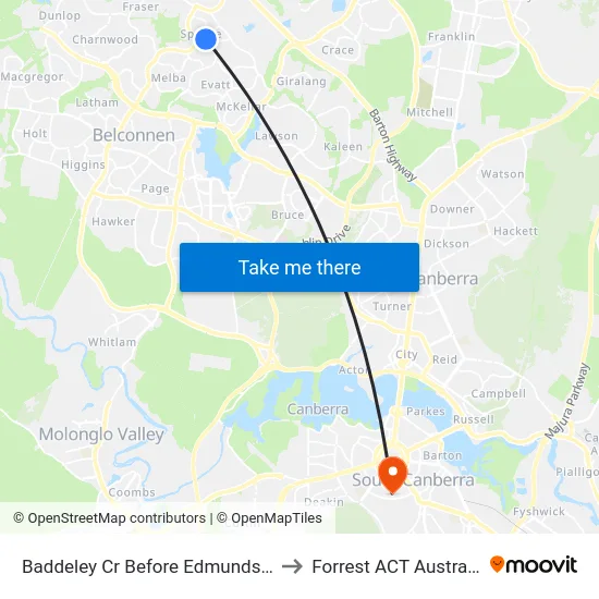 Baddeley Cr Before Edmunds Pl to Forrest ACT Australia map
