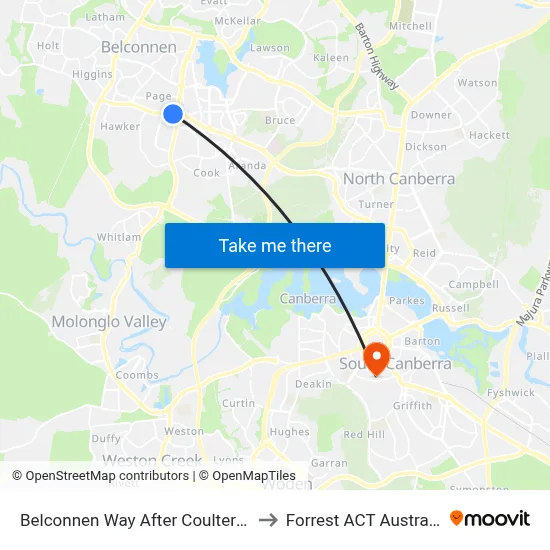 Belconnen Way After Coulter Dr to Forrest ACT Australia map
