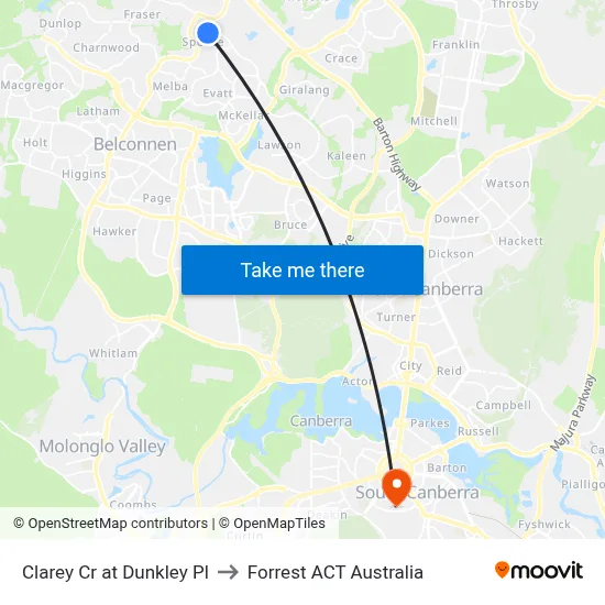 Clarey Cr at Dunkley Pl to Forrest ACT Australia map