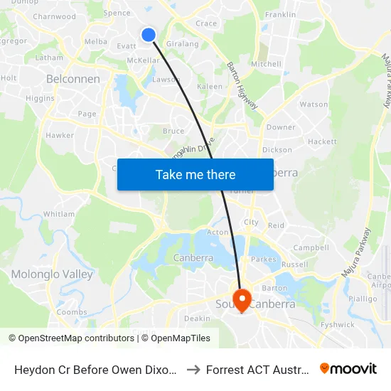 Heydon Cr Before Owen Dixon Dr to Forrest ACT Australia map