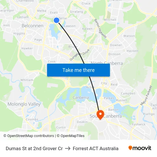 Dumas St at 2nd Grover Cr to Forrest ACT Australia map