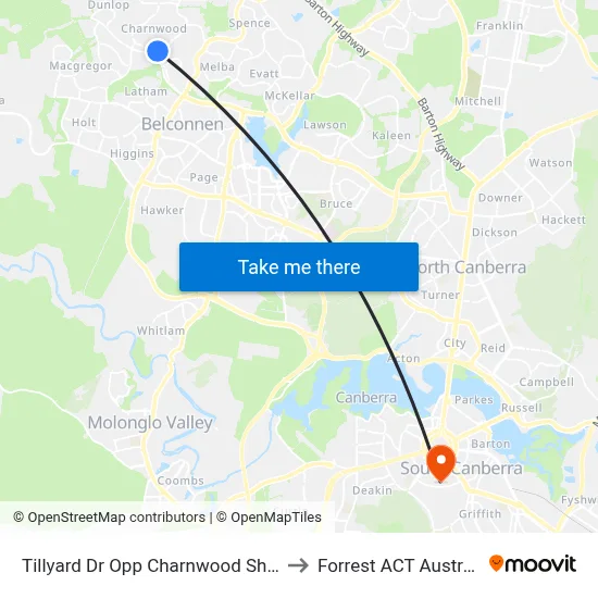 Tillyard Dr Opp Charnwood Shops to Forrest ACT Australia map