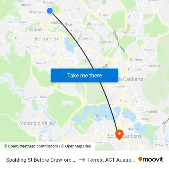 Spalding St Before Crawford Cr to Forrest ACT Australia map