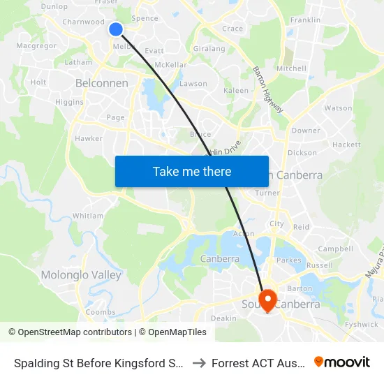 Spalding St Before Kingsford Smith Dr to Forrest ACT Australia map