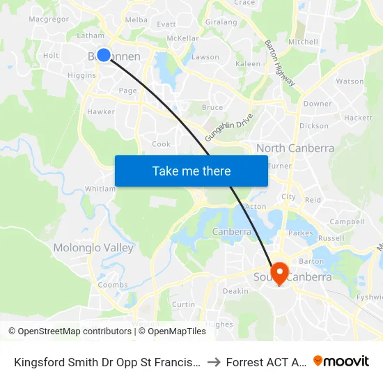 Kingsford Smith Dr Opp St Francis Xavier College to Forrest ACT Australia map