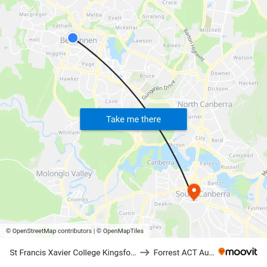 St Francis Xavier College Kingsford Smith Dr to Forrest ACT Australia map