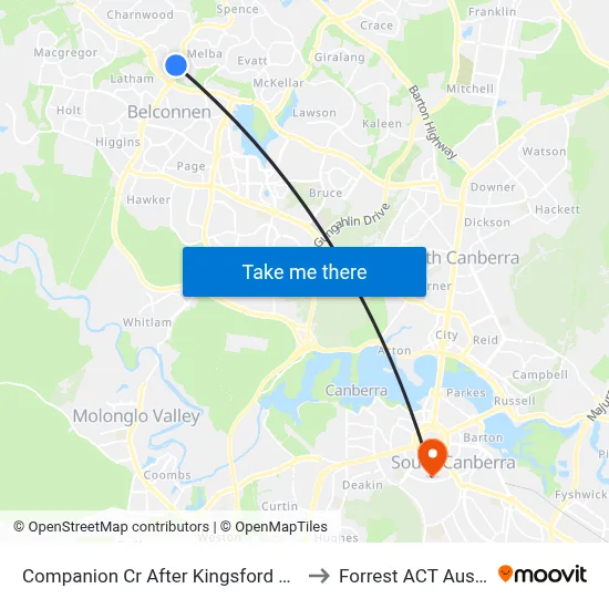 Companion Cr After Kingsford Smith Dr to Forrest ACT Australia map