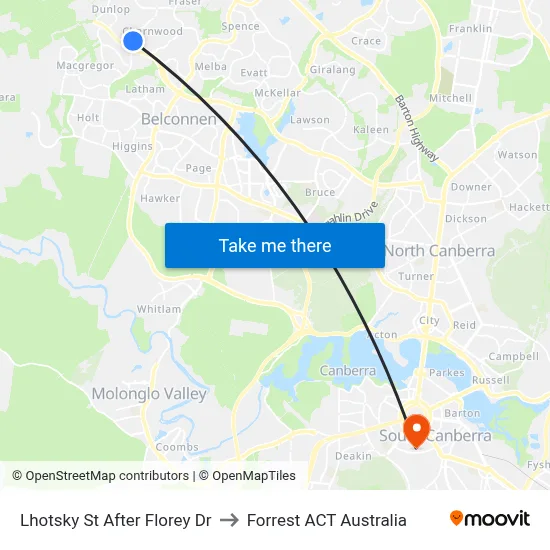 Lhotsky St After Florey Dr to Forrest ACT Australia map