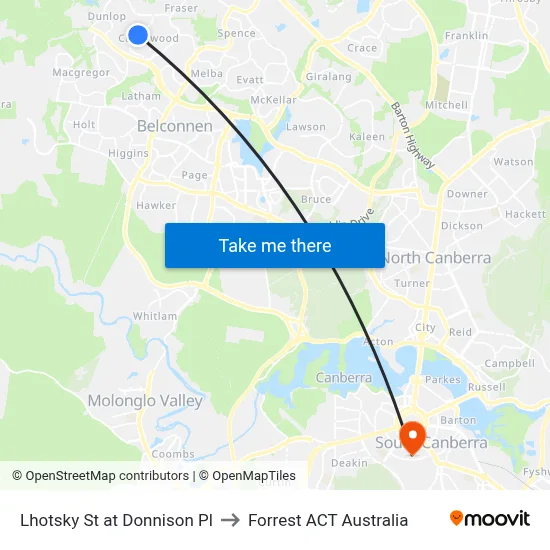 Lhotsky St at Donnison Pl to Forrest ACT Australia map