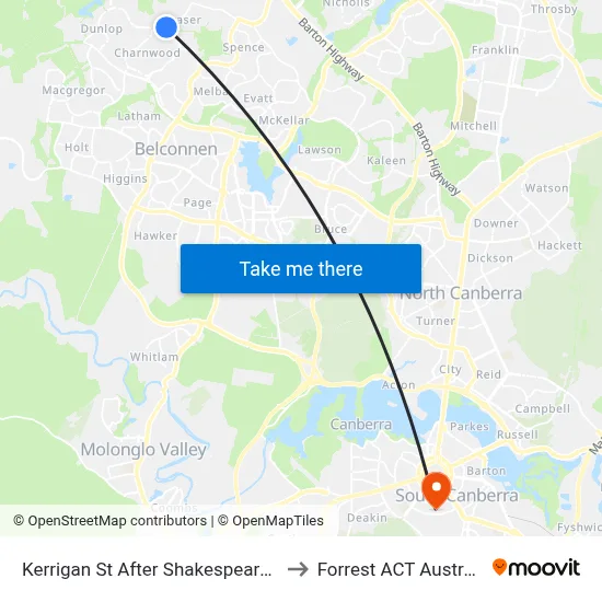 Kerrigan St After Shakespeare Cr to Forrest ACT Australia map