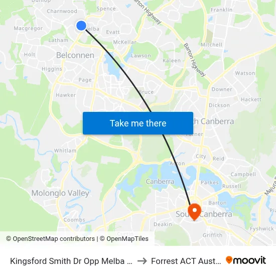 Kingsford Smith Dr Opp Melba Shops to Forrest ACT Australia map