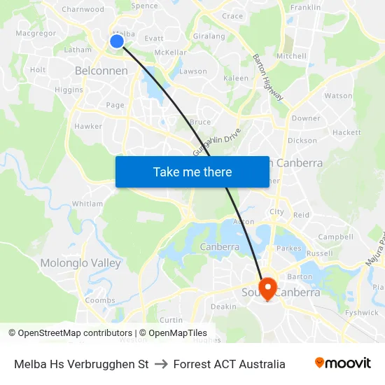 Melba Hs Verbrugghen St to Forrest ACT Australia map