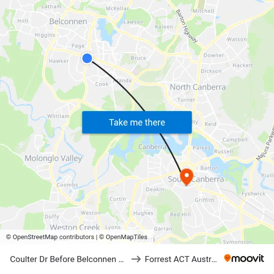 Coulter Dr Before Belconnen Way to Forrest ACT Australia map