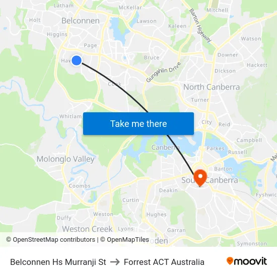 Belconnen Hs Murranji St to Forrest ACT Australia map