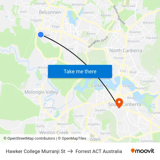Hawker College Murranji St to Forrest ACT Australia map