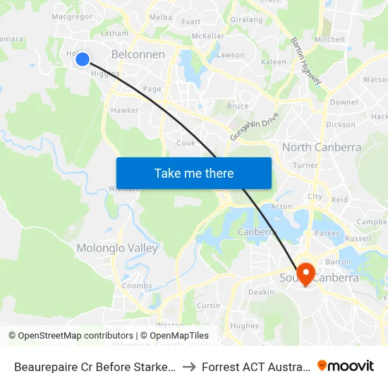 Beaurepaire Cr Before Starke St to Forrest ACT Australia map