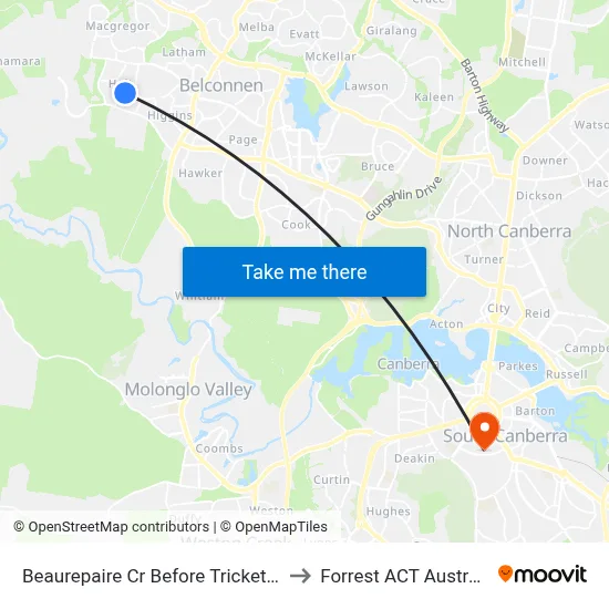 Beaurepaire Cr Before Trickett St to Forrest ACT Australia map