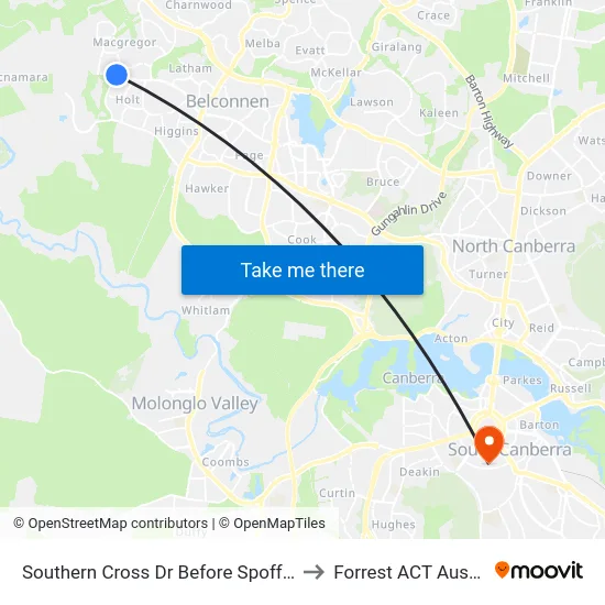 Southern Cross Dr Before Spofforth St to Forrest ACT Australia map